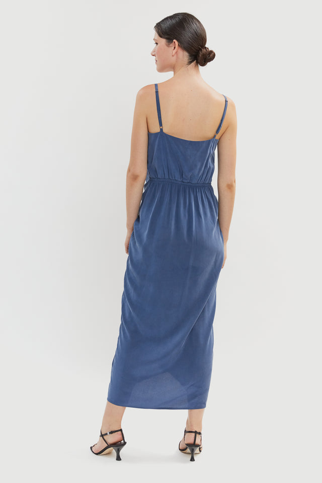 Nina Silk Slip Dress Blue