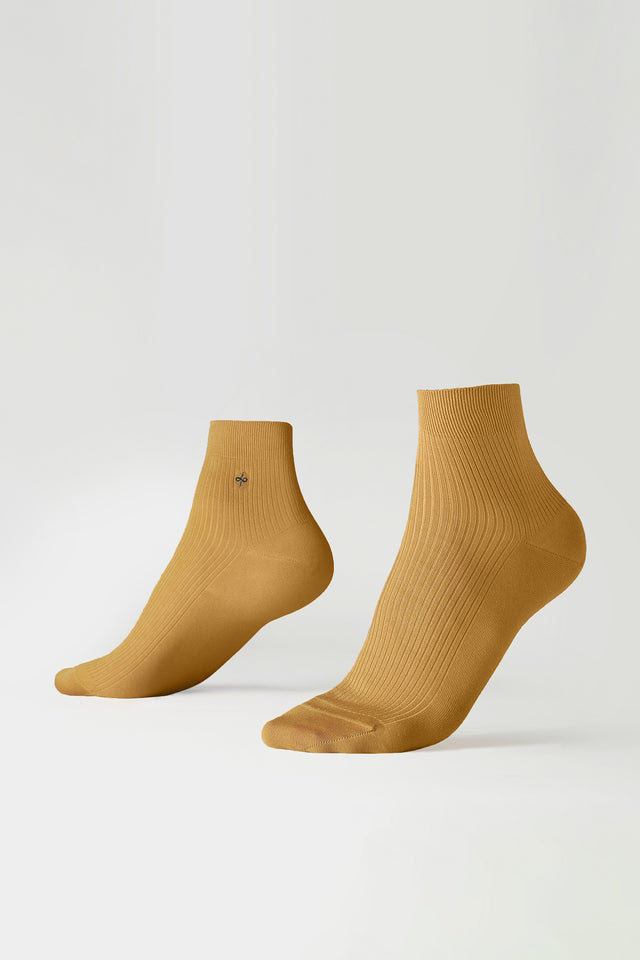 Ankle Ribbed Fine Socks - Golden
