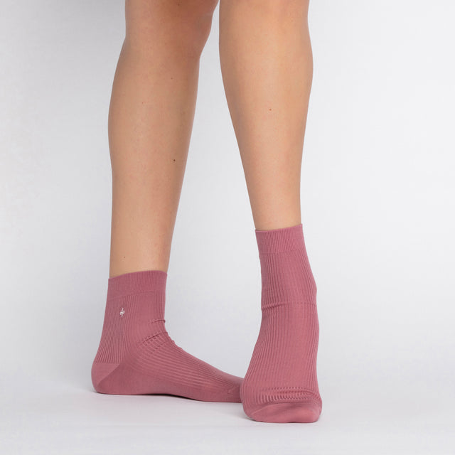 Ankle Ribbed Fine Socks - Pink Smoke