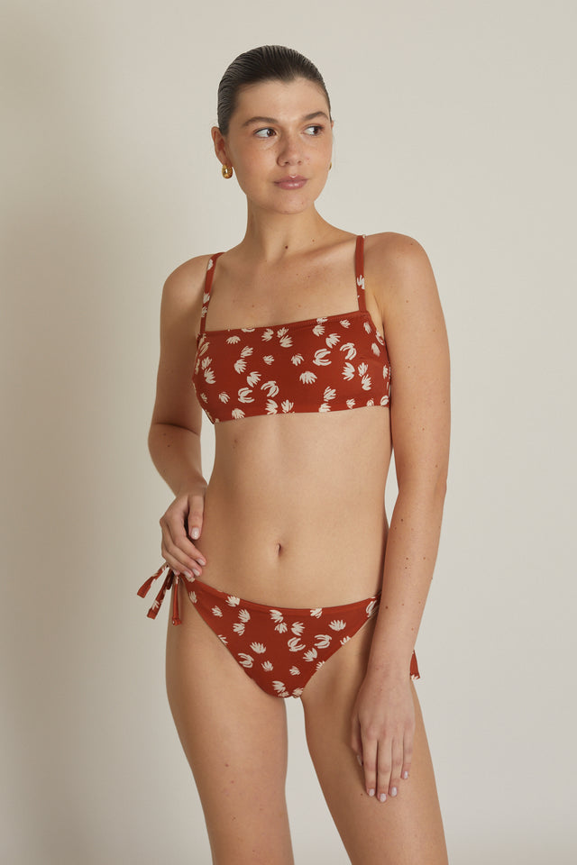 Brown Print Poppy Bikini Top