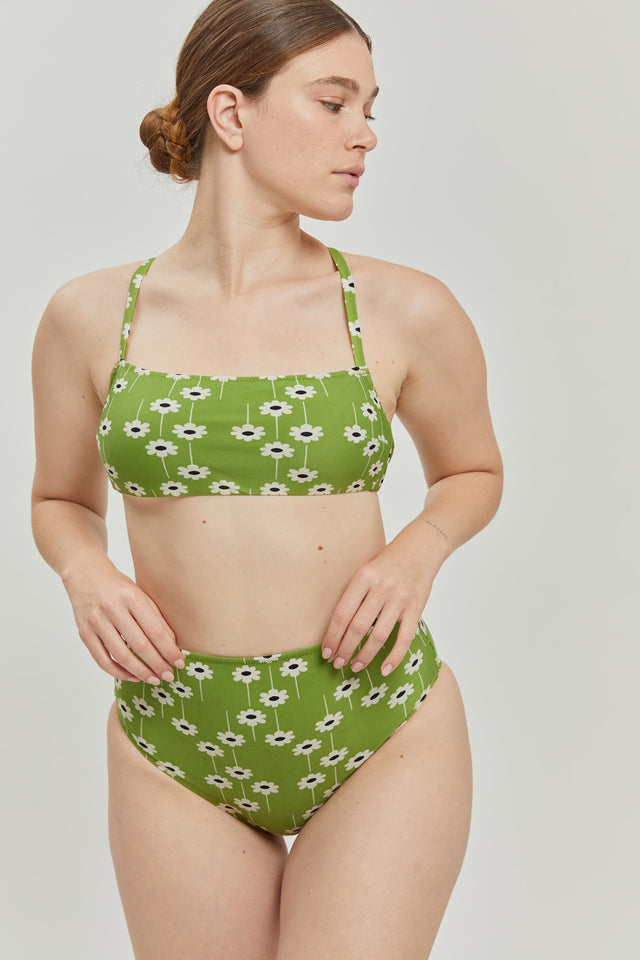 Green Print Poppy Bikini Top