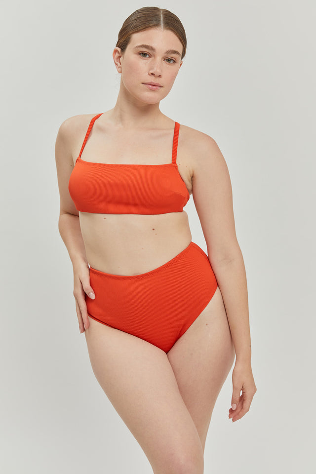 Orange Ribbed Poppy Bikini Top